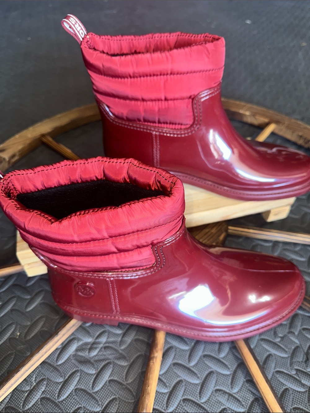 Michael Kors Cherry Red Quilted Waterproof Ankle Boots